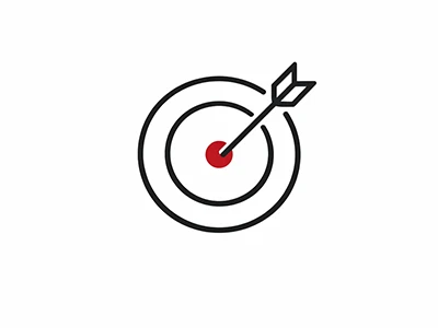 Zielscheibe mit Pfeil in der Mitte, Symbol für Zielgenauigkeit und Erfolg.