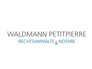 Logo der Kanzlei Waldmann Petitpierre, Rechtsanwälte und Notare, in schlichter Schrift auf weißem Hintergrund.