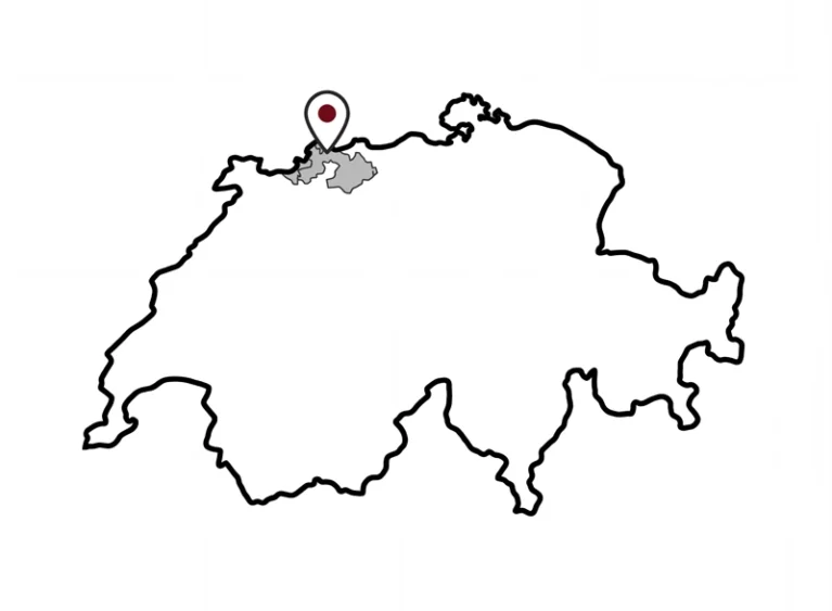 Karte der Schweiz mit Pin auf Kanton Basel Stadt und Basel Land