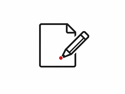 Icon von Stift und Papier für Content SEO, schlichtes Design mit rotem Akzentpunkt, ideal für kreative oder redaktionelle Zwecke.
