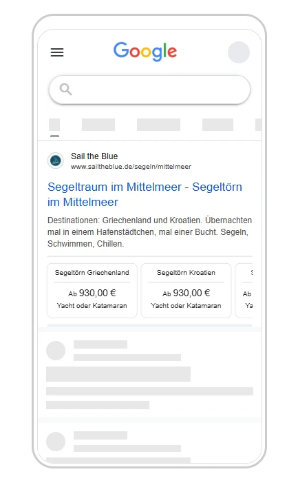Google Ads Anzeige für einen Reiseverasntalter