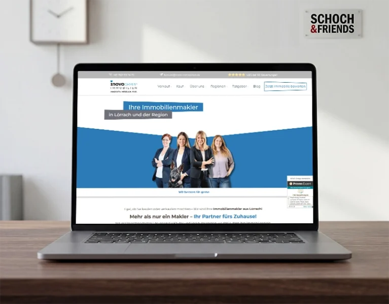 Laptop mit Referenz-Website für ein SEO und Webdesign-Projekt eines Immobilienmaklers aus Lörrach bei Basel