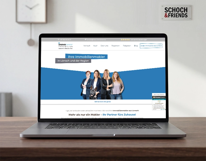 Laptop mit Referenz-Website für ein SEO und Webdesign-Projekt eines Immobilienmaklers aus Lörrach bei Basel