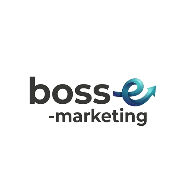 Logo von Boss-e-Marketing mit Pfeil-Symbol, das ein wachsendes Geschäft symbolisiert.