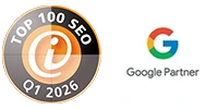 Top 100 SEO Auszeichnung und Google Partner Logo