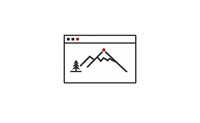 Icon eines Browserfensters mit Berg- und Baumillustration als Webdesign Symbol