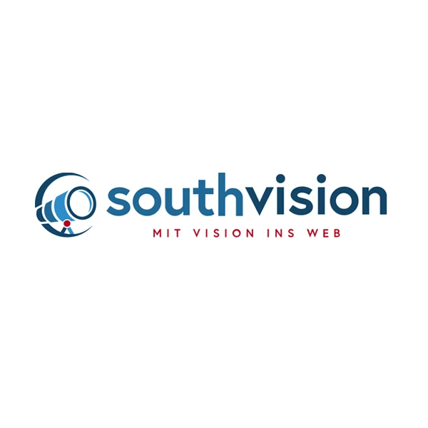 Logo von Southvision mit Slogan Mit Vision ins Web und einem Teleskop-Symbol.