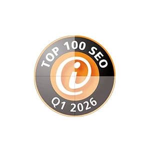 Top 100 SEO Abzeichen Q1 2026, symbolisiert erstklassige SEO-Leistung und Online-Sichtbarkeit.