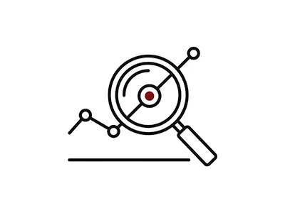 Lupe über Datenanalyse-Graph zur Darstellung von SEO-Optimierungstrends
